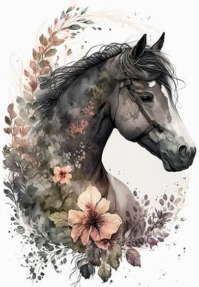 Elegant Floral Horse Portrait Watercolor vGreeting Card