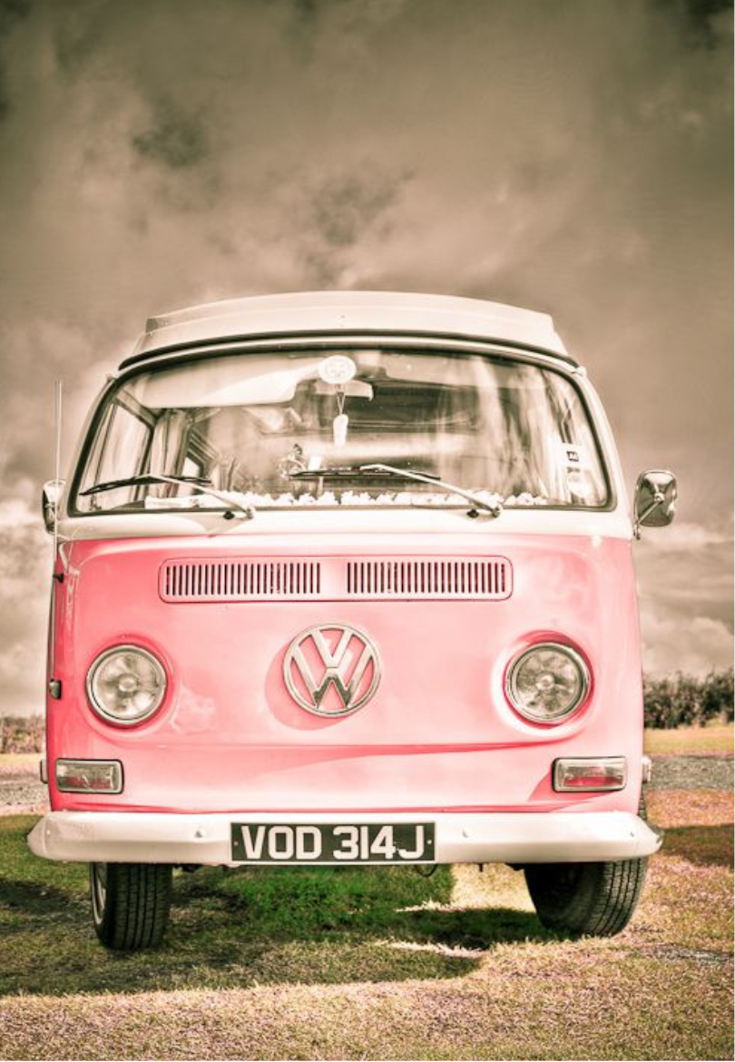 Vintage Pink VW Van Greeting Card