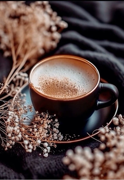 Dark Moody Coffee Cup on a Cozy Blanket Greeting Card
