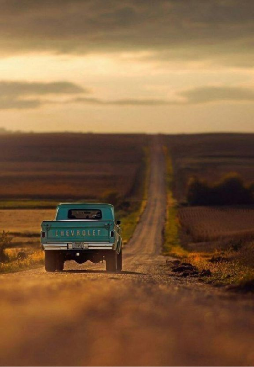 Blue Pickup Truck on a Country Road Greeting Card