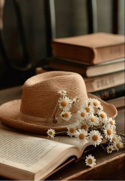 Straw Hat & Open Book with Wildflowers Greeting Card