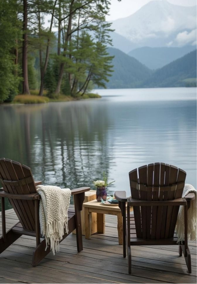 Lakeside Morning Chairs Greeting Card