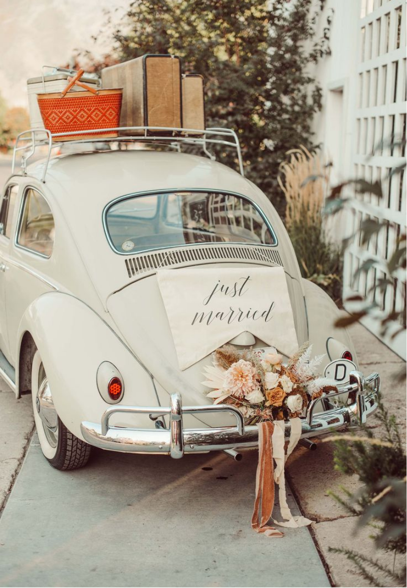 Vintage VW Beetle "Just Married" Greeting Card