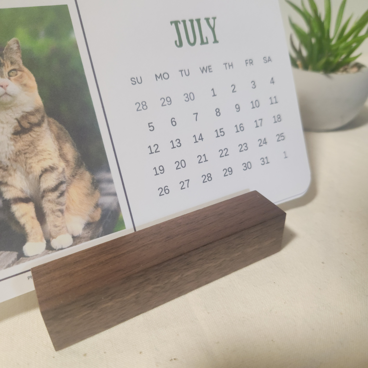 2026 Desk Calendar - Walnut - Paws & Whiskers