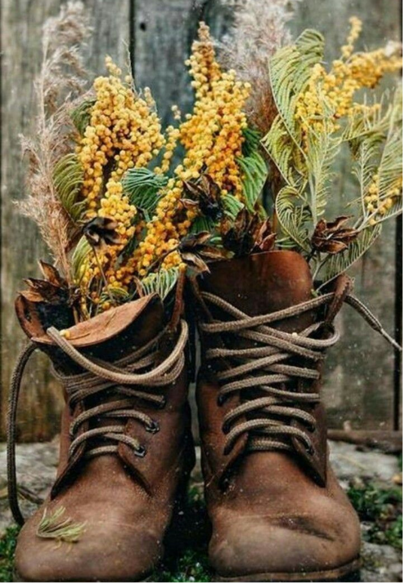 Rustic Boots with Wildflowers Greeting Card
