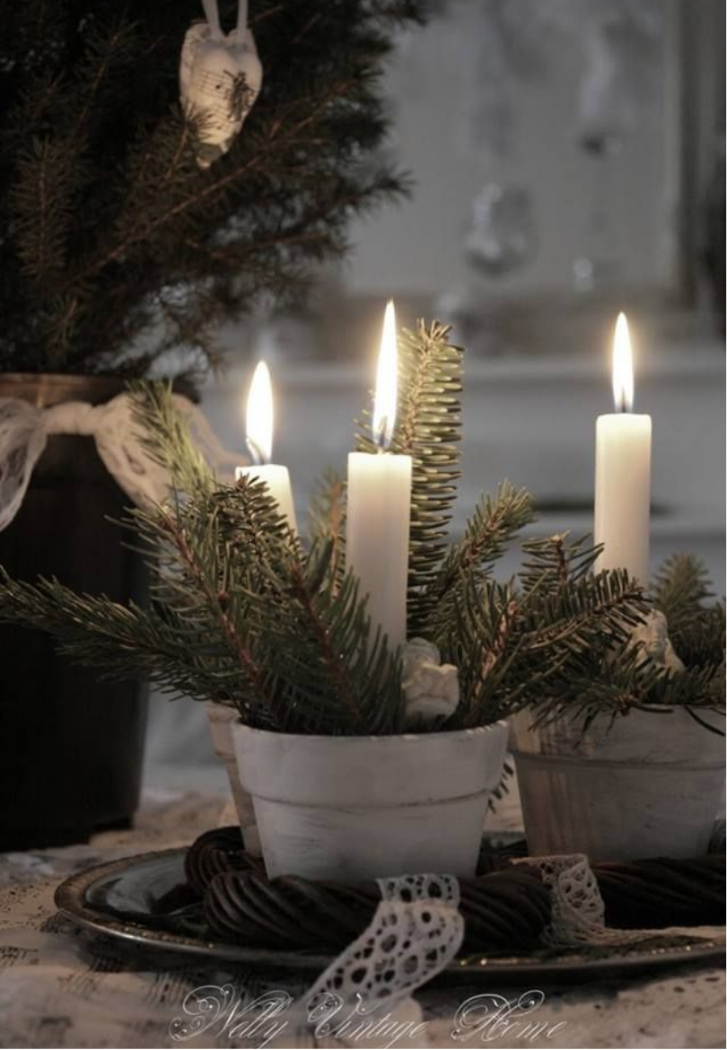 Rustic Winter Candles with Greenery Greeting Card
