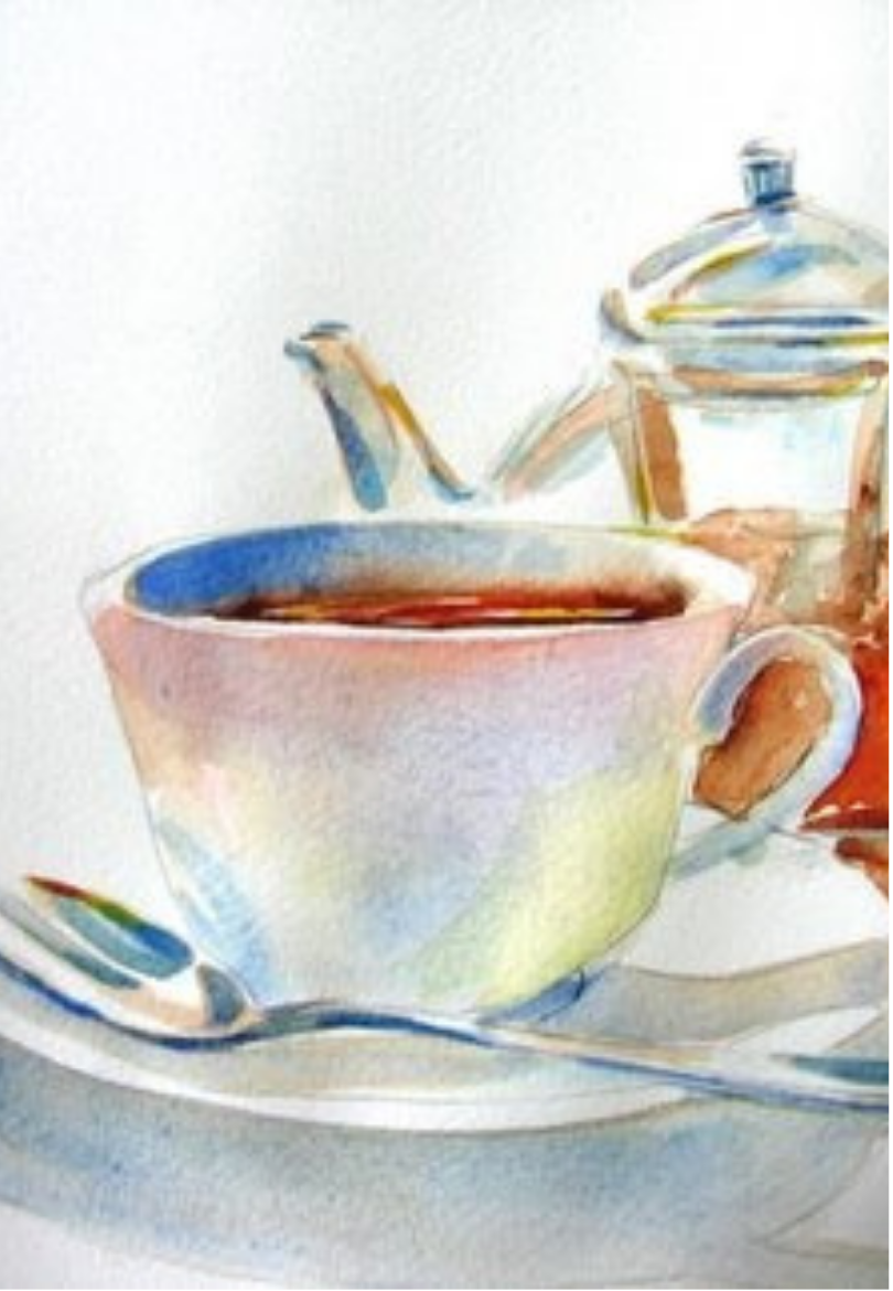 Soft Pastel Watercolor Teapot & Cup Greeting Card