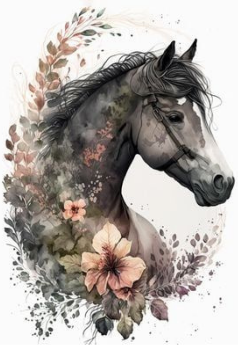 Elegant Floral Horse Portrait Watercolor vGreeting Card