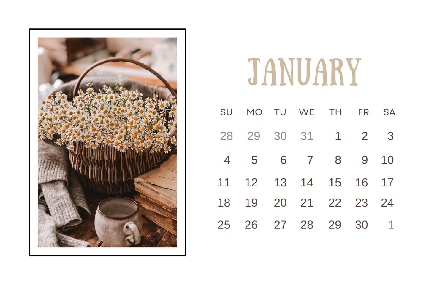 2026 Desk Calendar - Walnut - Moments In Bloom