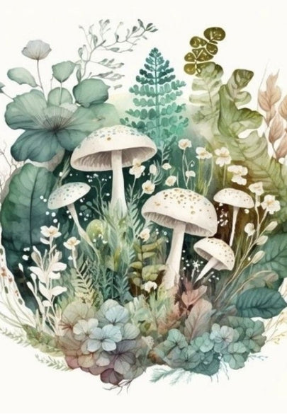 Soft Green Botanical Mushrooms Greeting Card