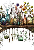 Floral Bottles on a Shelf Greeting Card