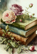 Vintage Books & Rose Greetign Card