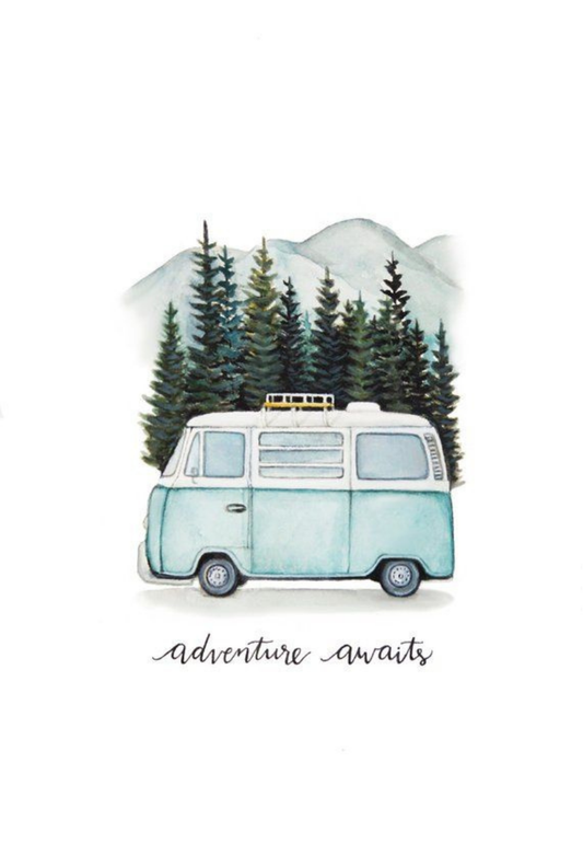 Miniamalist Camper Van in the Mountains Greeting Card