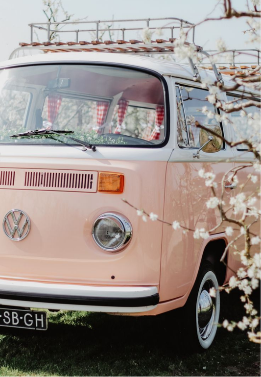 Pink Vintage VW Van Covered in Blossoms Greeting Card