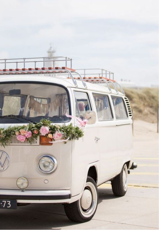 Vintage Camper Van with Floral Décor Greeting Card