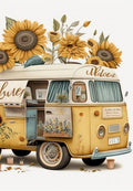 Yellow Vintage Van With Sunflowers Greeting Card