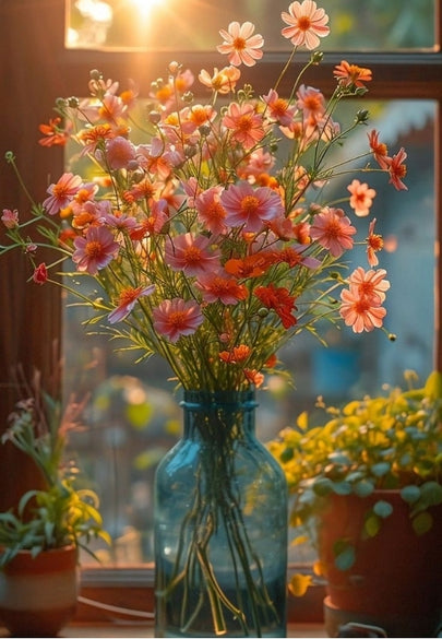Vibrant Florals in a Vase Greeting Card