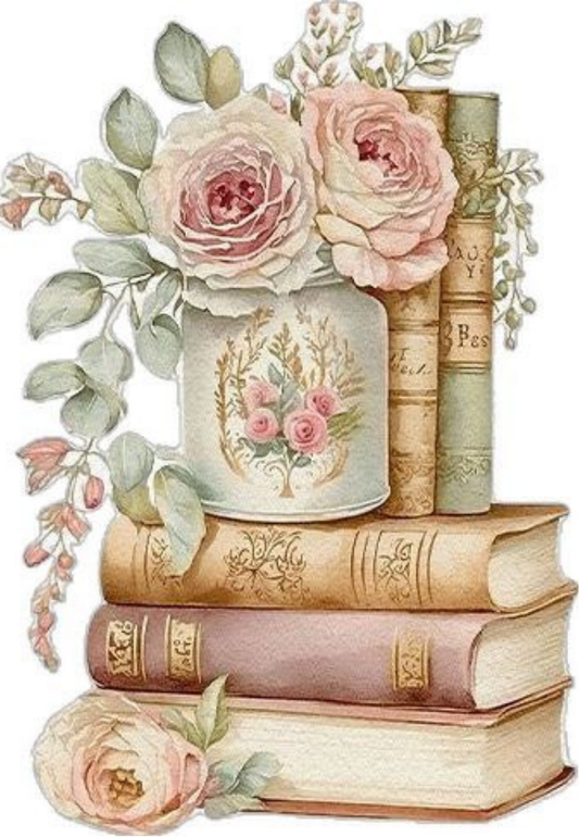 Antique Books & Roses Greeting Card