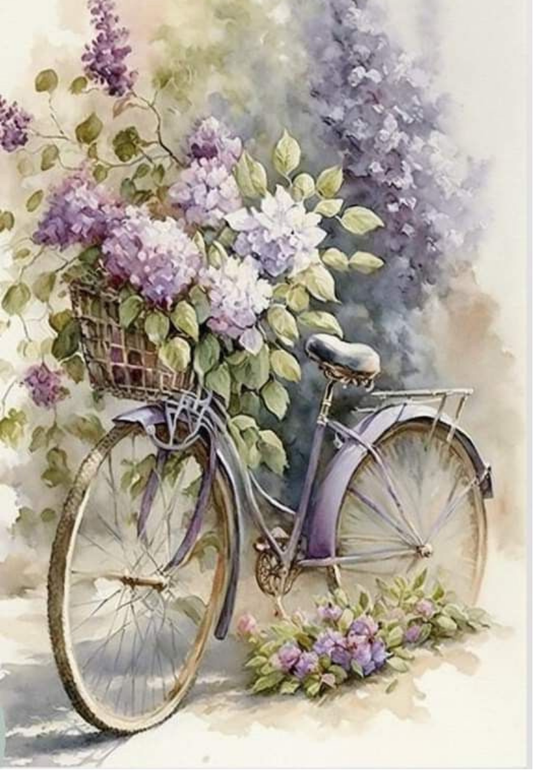 Rustic Bicycle With Purple Flowers Greeting Card
