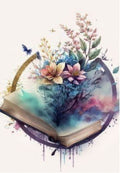 Open Book With Blooming Florals Watercolor Greeting Card