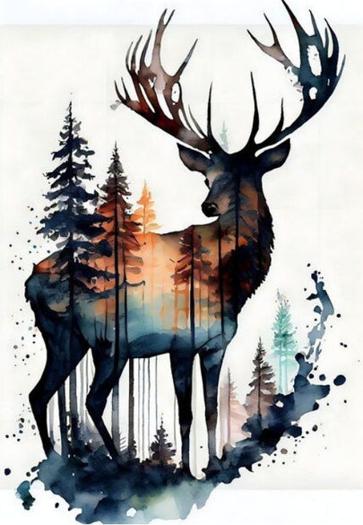 Majestic Stag in Forest Watercolor Greeting Card