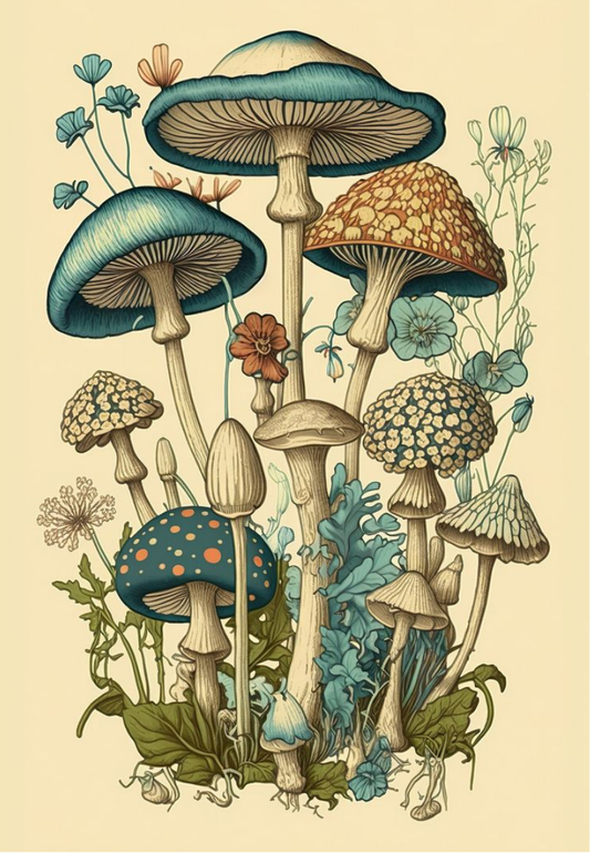 Vintage Mushrooms Greeting Card