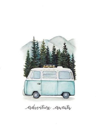 Minimalist Camper Van in the Mountains Greeting Card