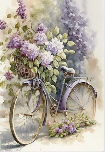 Rustic Bicycle With Purple Flowers Greeting Card
