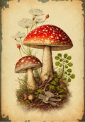 Vintage Mushroom Illustration With Aged Paper Look Greeting Card