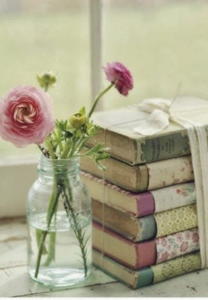 Vintage Books & Roses Greeting Card