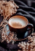 Dark Moody Coffee Cup on a Cozy Blanket Greeting Card