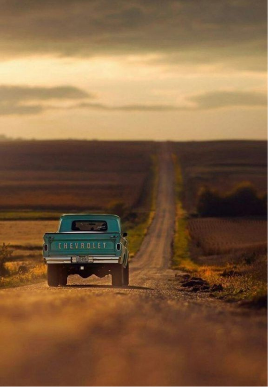 Blue Pickup Truck on a Country Road Greeting Card