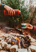 Pouring Hot Coffee From a Flask out Camping Greeting Card