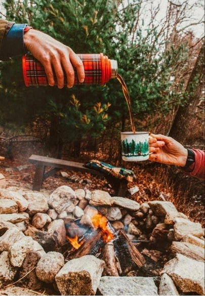 Pouring Hot Coffee From a Flask out Camping Greeting Card