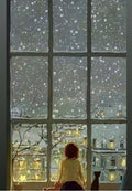 Snowy Window with a Girl Gazing Outside Greeting Card