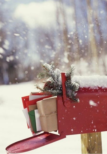 Rustic Red Mailbox with Christmas Gifts Inside Greeting Card