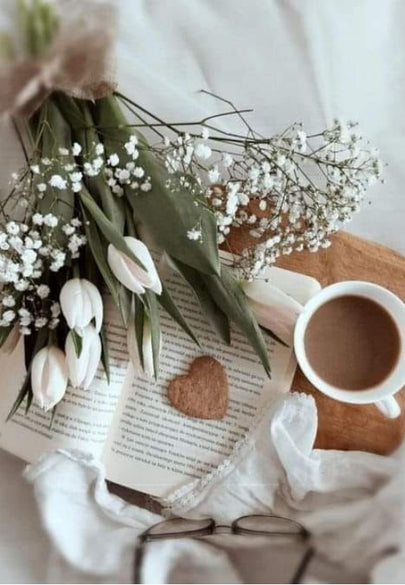 Soft White Tulips & Coffee Cup Greeting Card