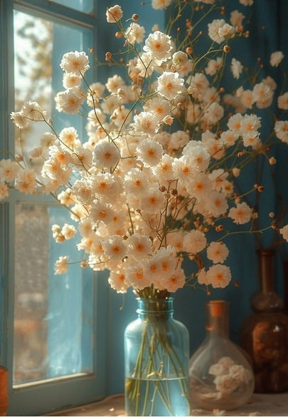 Soft Chamomile Flowers in a Window Greeting Card