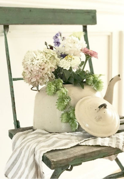 Vintage Metal Watering Can with Soft White Flowers Greeting Card