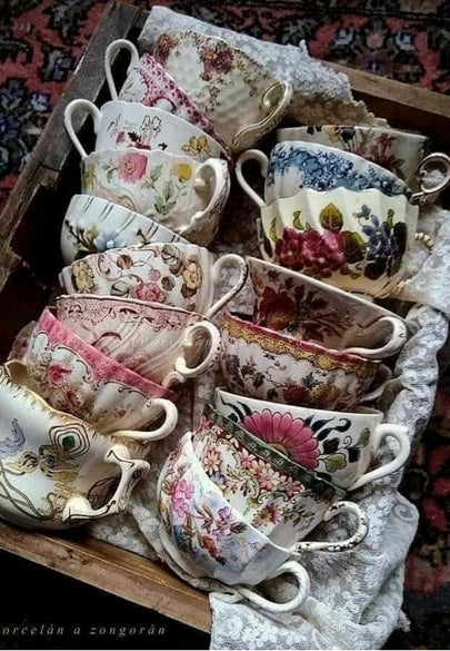 Stacked Vintage Teacups Greeting Card