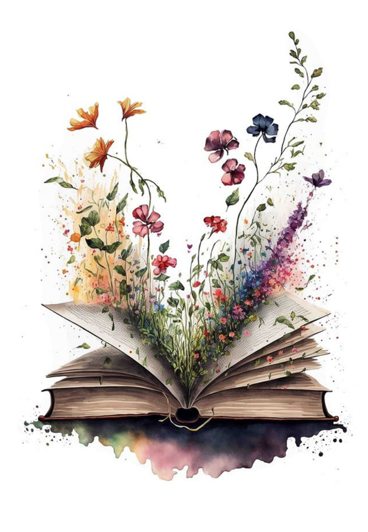 Open Book with Blooming Wildflowers Greeting Card