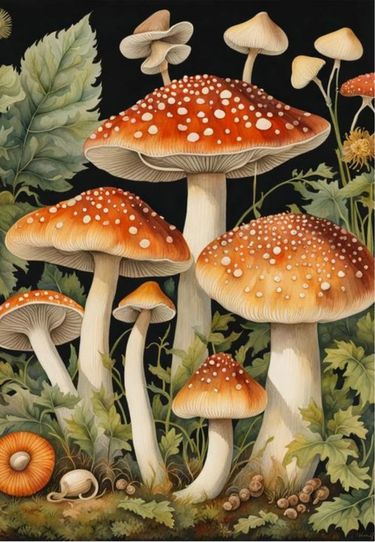 Vintage Botanical Mushroom Cluster Greeting Card