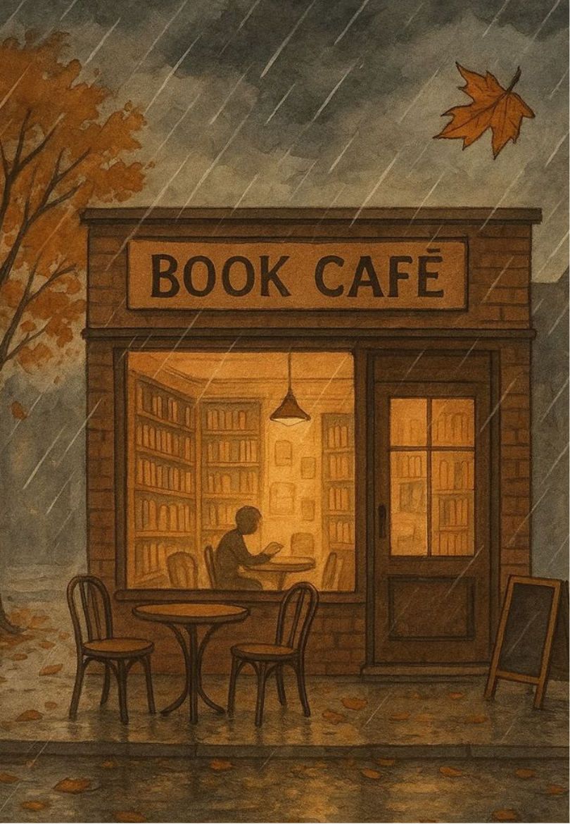 Rainy Day at the Book Café Greeting Card