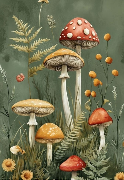 Woodland Mushroom Meadow Greeting Card
