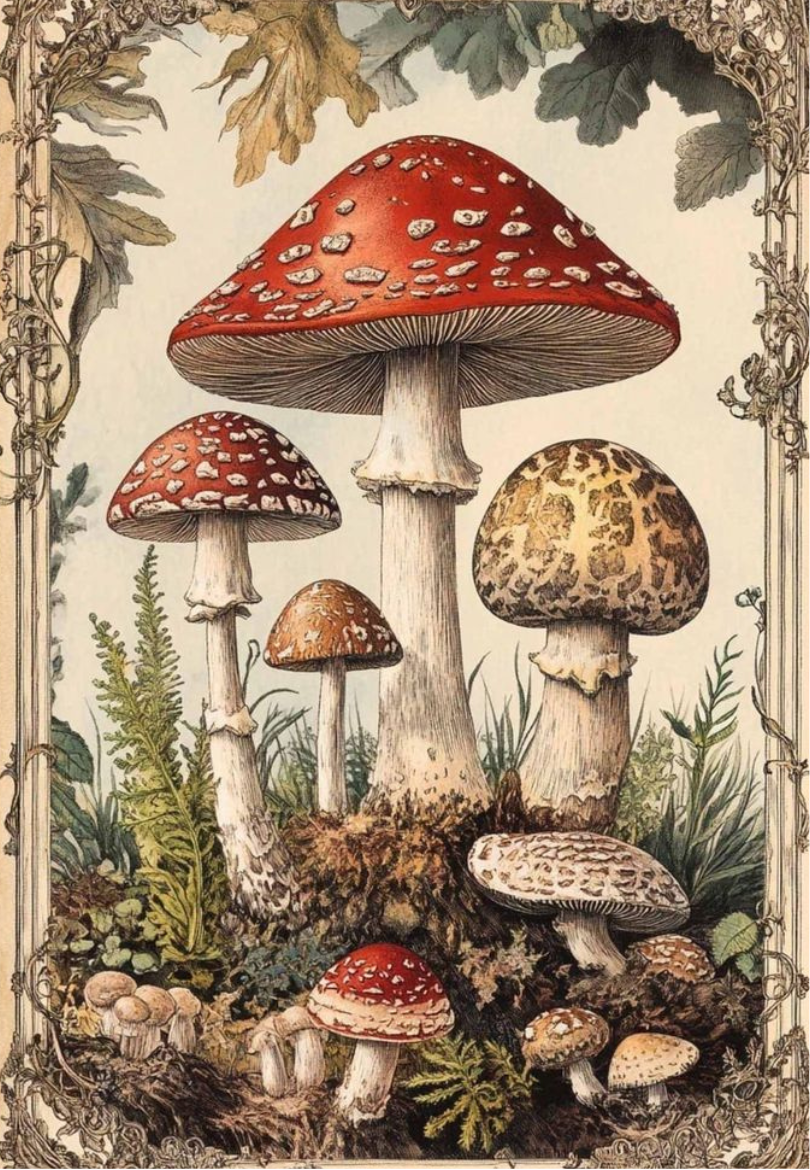 Antique -Style Mushroom Illustration Greeting Card