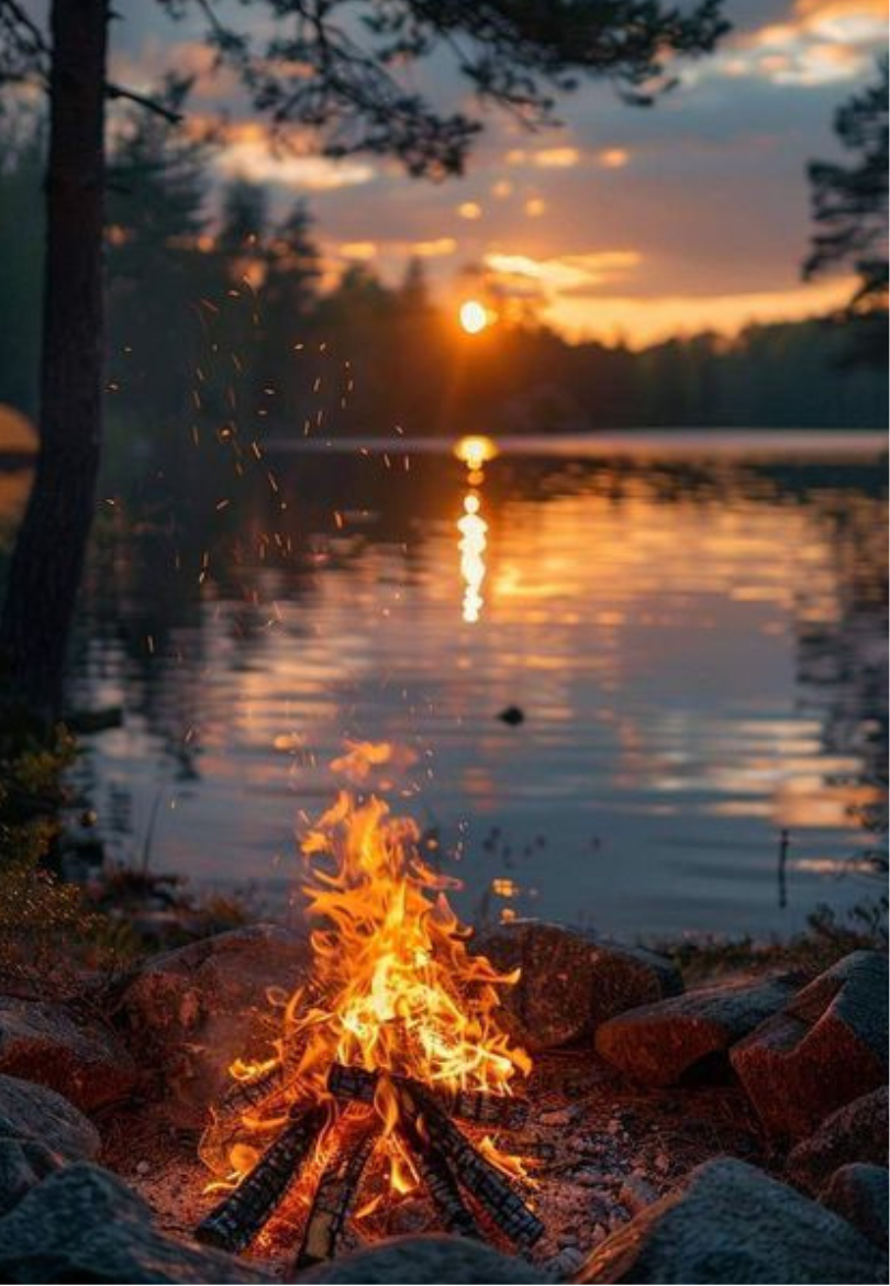 Campfire at Sunset Greeting Card
