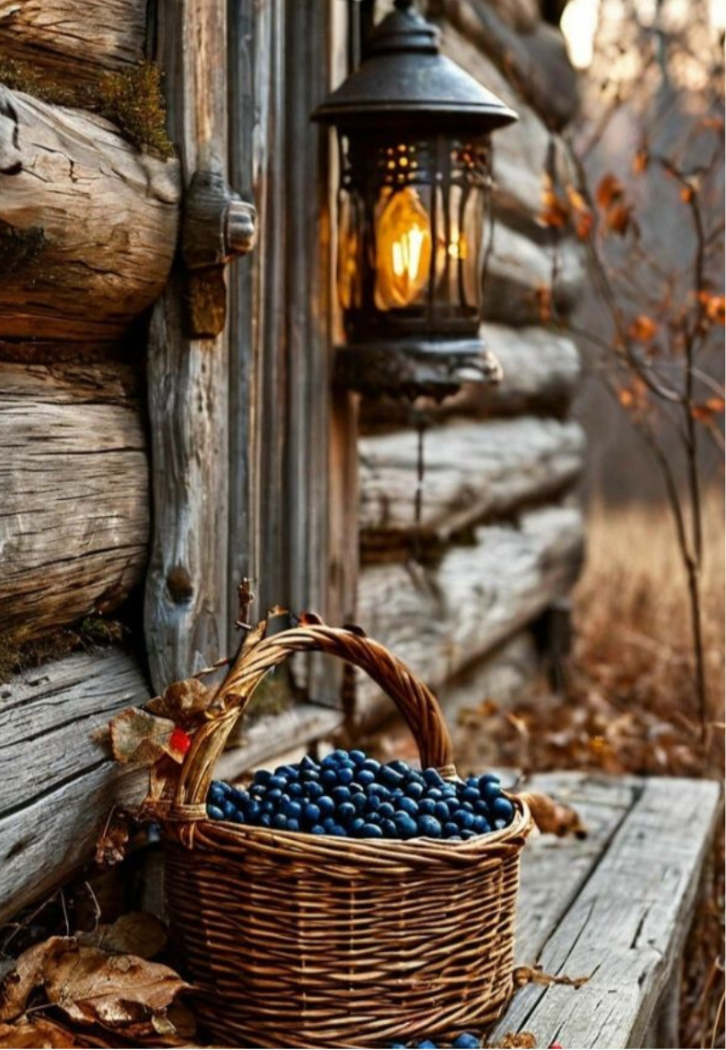 Cabin Lanter & Berries Greeting Card