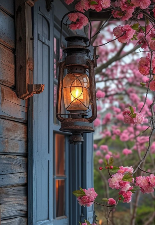 Lantern on a Blue Cottage Porch Greeting Card