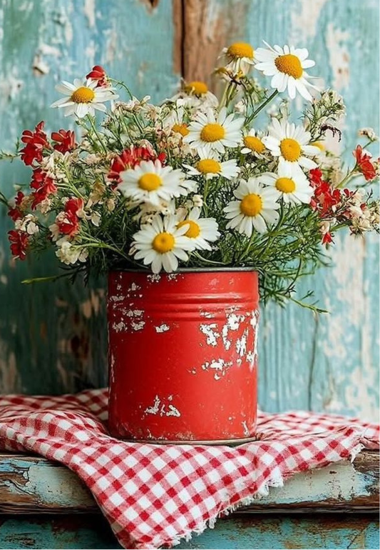 Country Tin Wildflowers Greeting Card