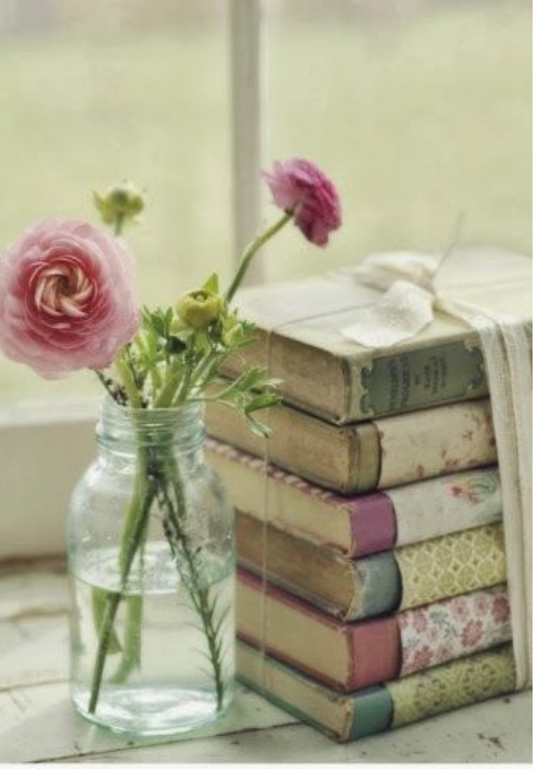 Vintage Books & Roses Greeting Card